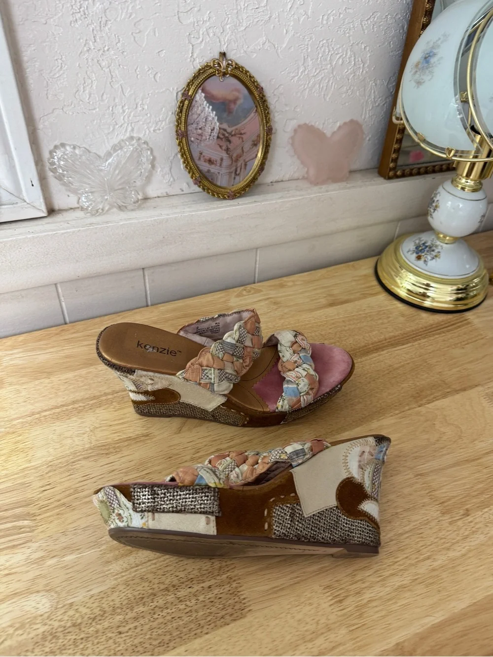 2000s Dreamy Whimsical Kenzie Patchwork Braided Platform Wedges Size 9 Y2K Fairy